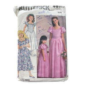 80s Butterick 4672 Girls Dress Sewing Pattern Size 12-14 Vintage 1987 Formal CUT